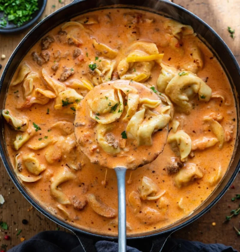 Cheesy Hamburger Tortellini Soup
