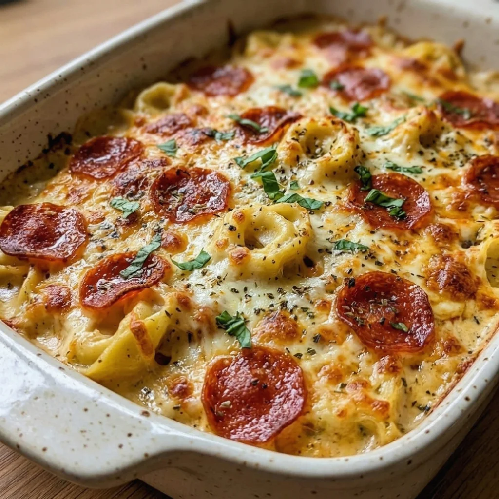 Dump and Bake Pepperoni Tortellini Alfredo - Dump and Bake Pepperoni Tortellini Alfredo