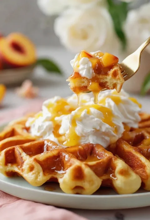 Fluffy Peach Waffles