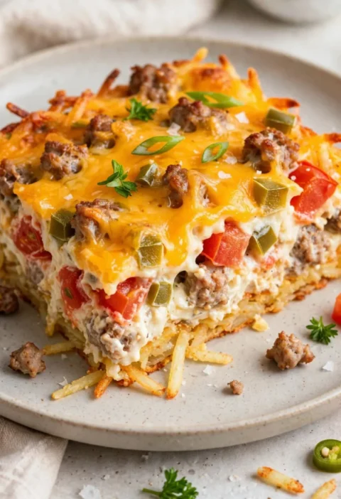 Rotel Sausage Cream Cheese Hash Brown Breakfast Casserole