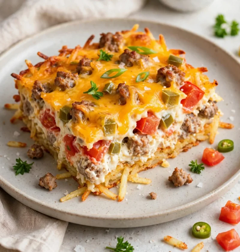 Rotel Sausage Cream Cheese Hash Brown Breakfast Casserole