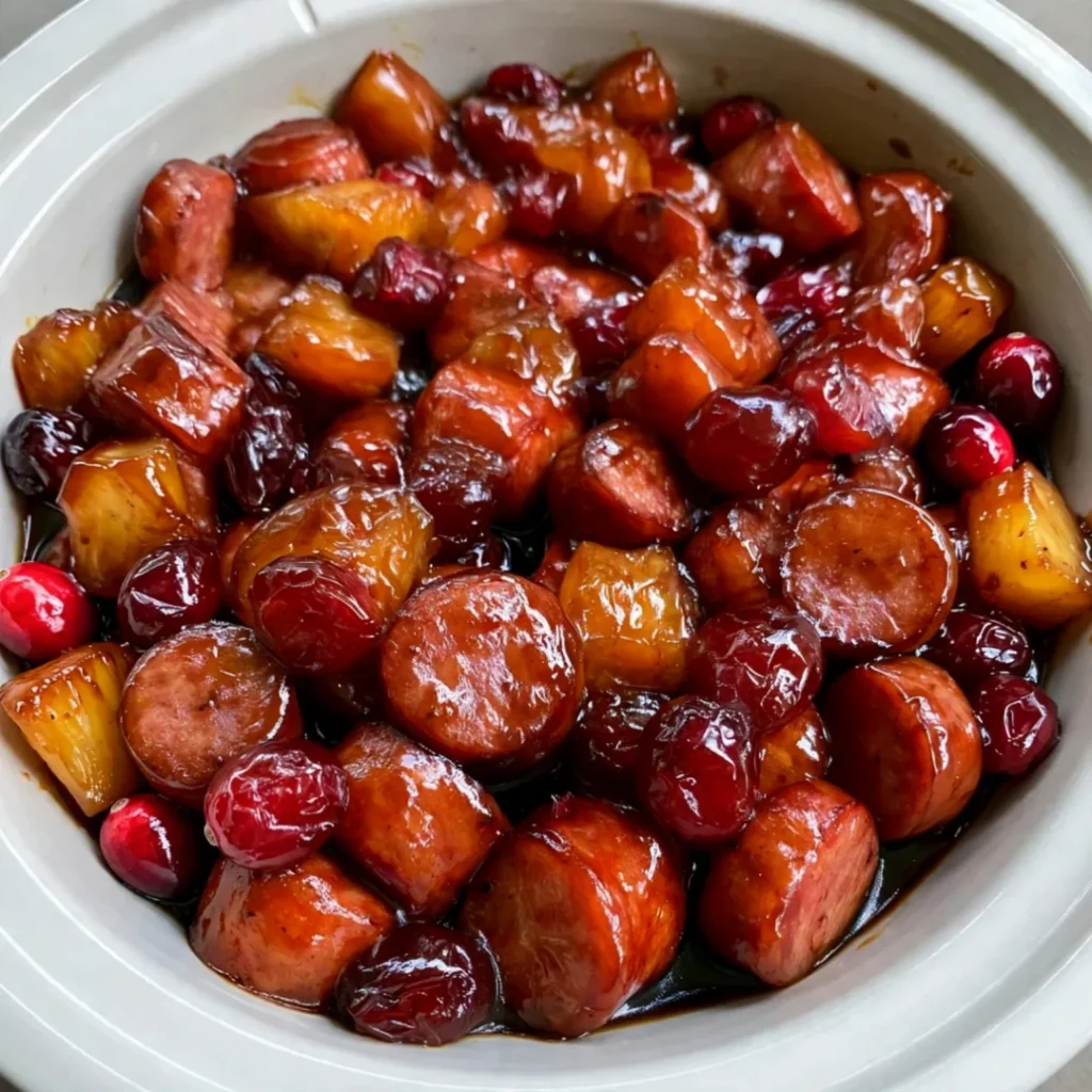 Slow Cooker Cranberry Pineapple Kielbasa Appetizer