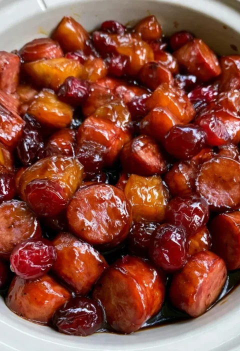 Slow Cooker Cranberry Pineapple Kielbasa Appetizer