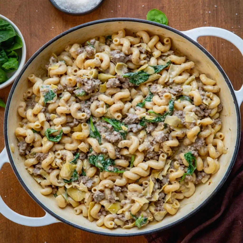 Spinach Artichoke Hamburger Pasta