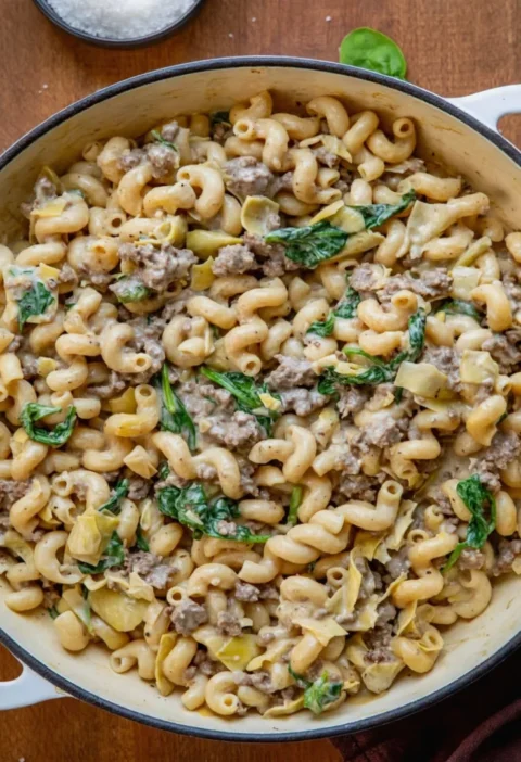 Spinach Artichoke Hamburger Pasta