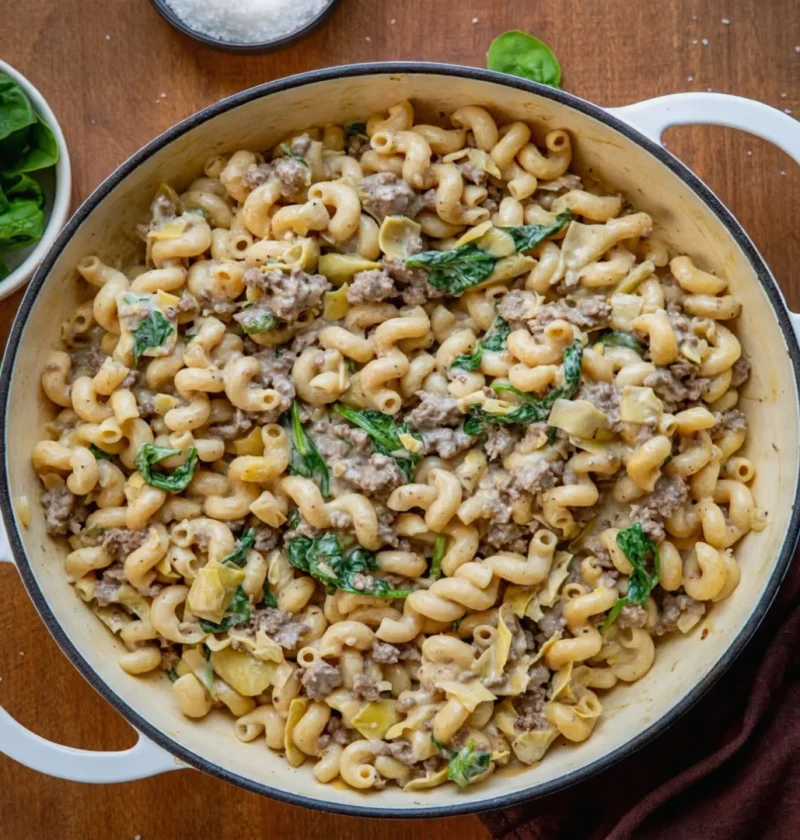 Spinach Artichoke Hamburger Pasta