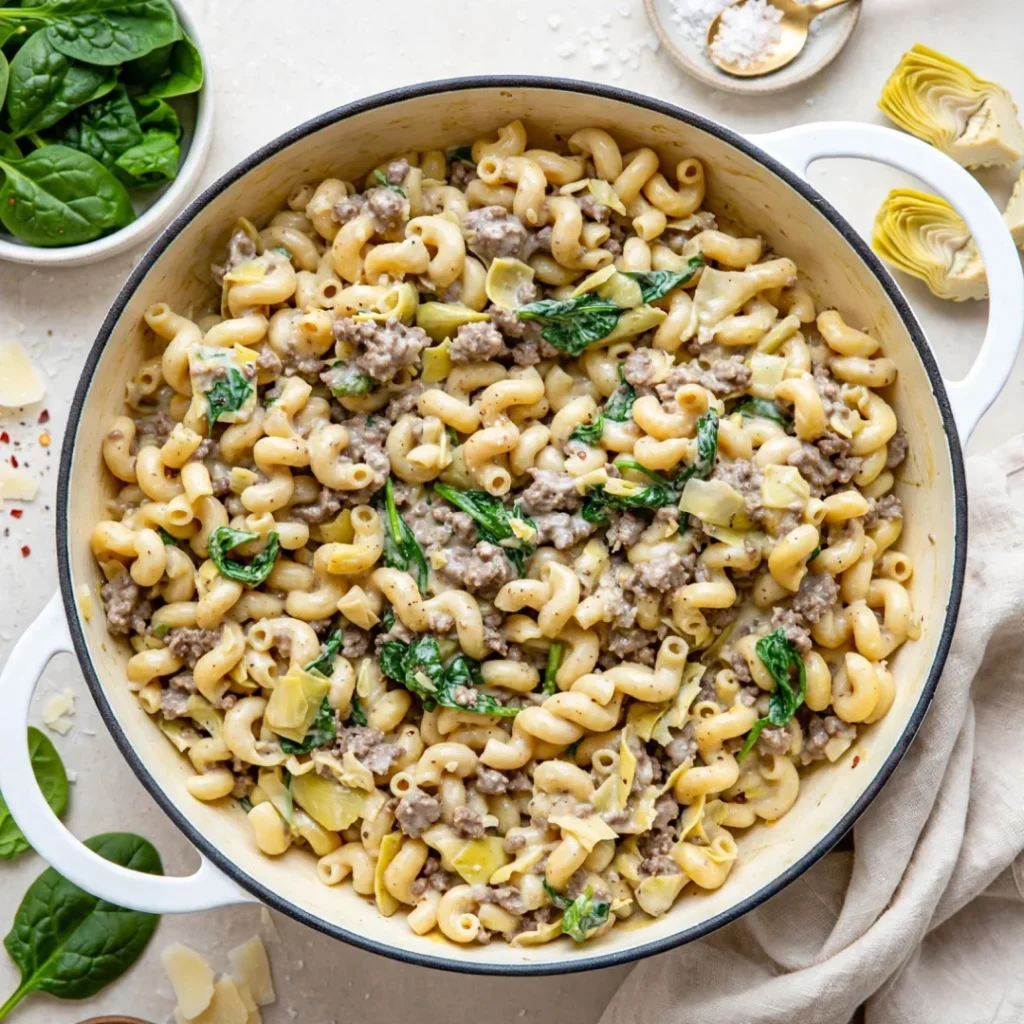 Spinach Artichoke Hamburger Pasta