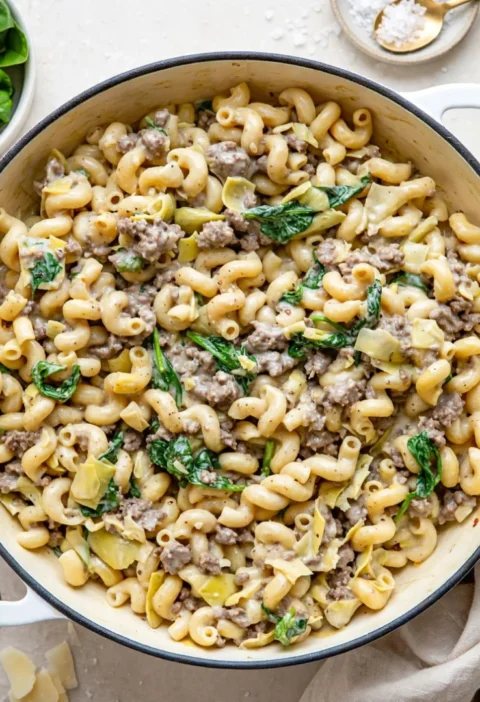 Spinach Artichoke Hamburger Pasta