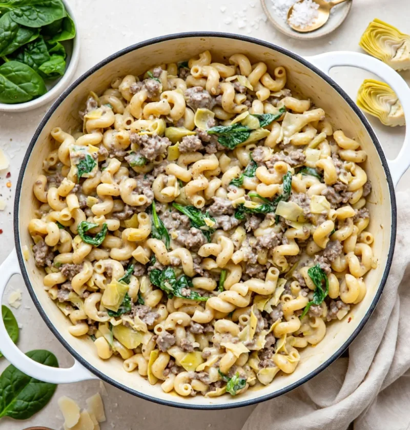 Spinach Artichoke Hamburger Pasta