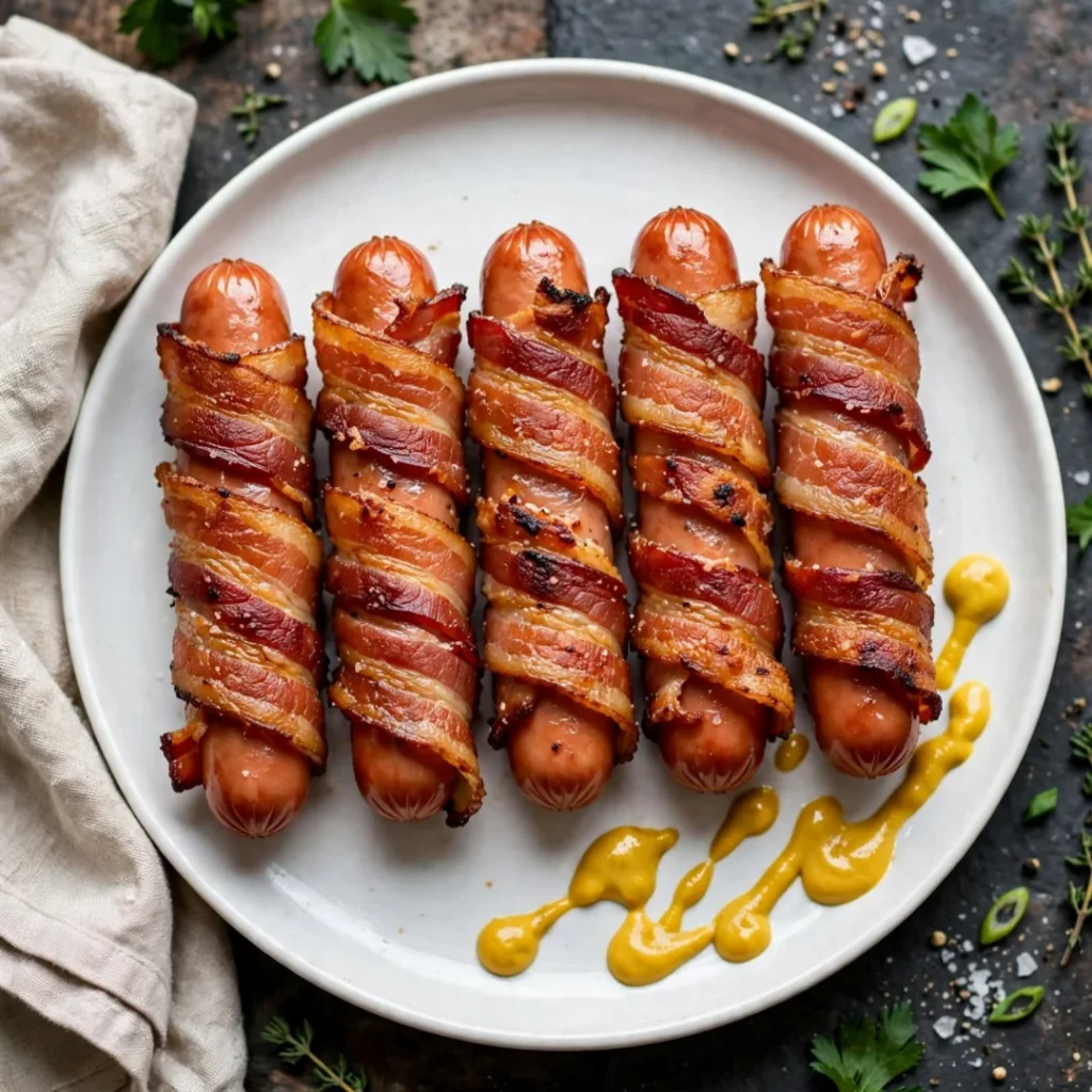 Air Fryer Bacon Wrapped Hot Dogs