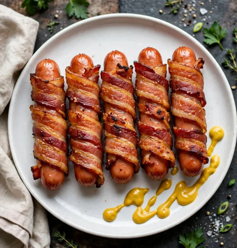 Air Fryer Bacon Wrapped Hot Dogs