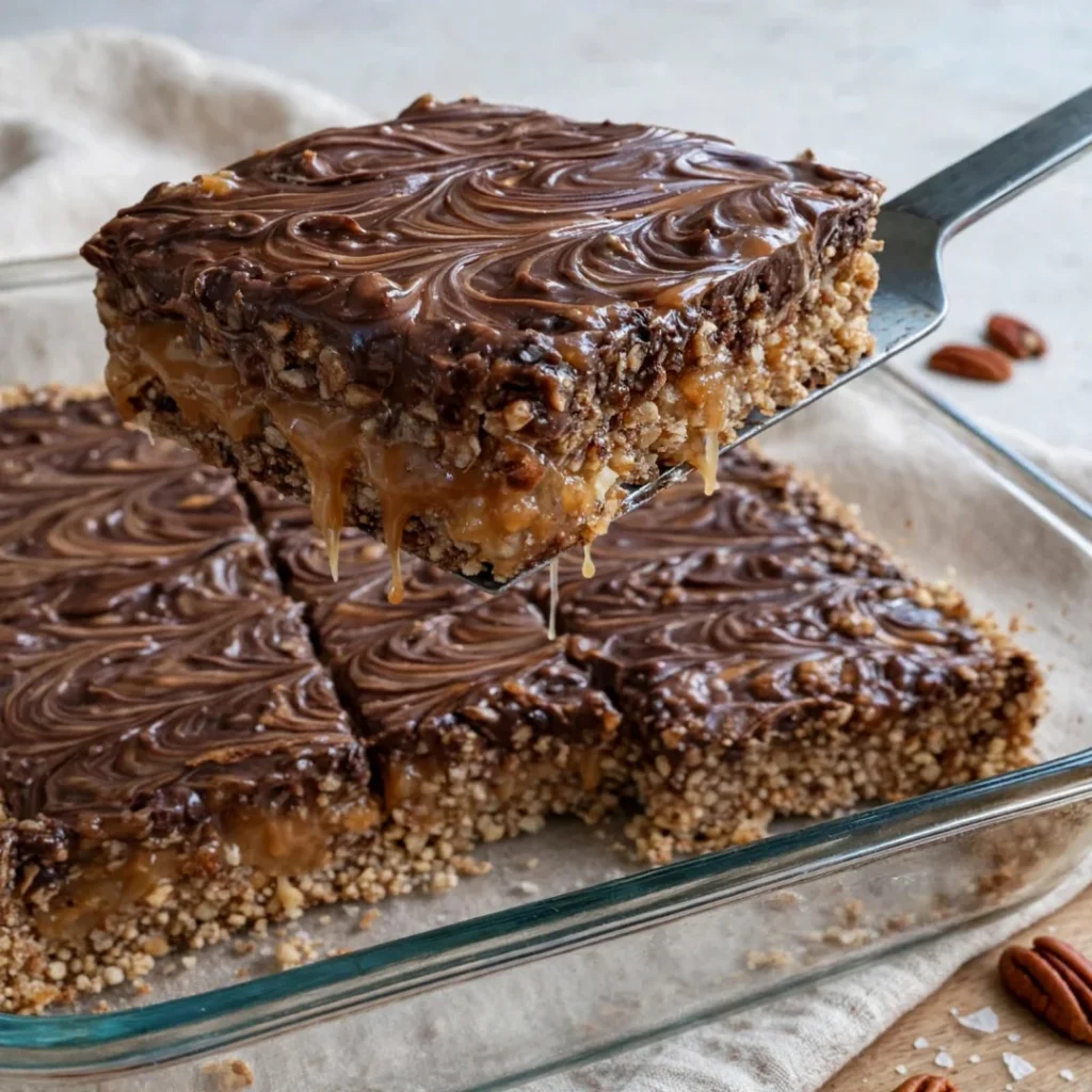 Aunt Martha’s 4-Ingredient Sweet and Salty Chocolate Caramel Bars