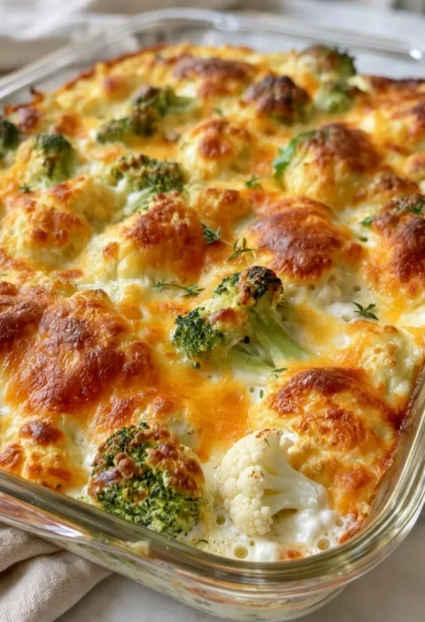 Broccoli & Cauliflower Cottage Cheese Bake