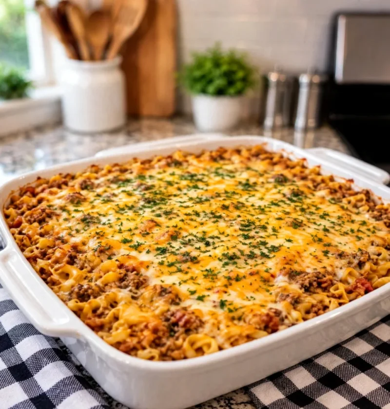 Cheesy Egg Noodle Bake