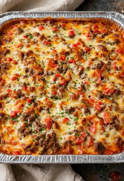 Cheesy Ground Beef and Tomato Baked Casserole