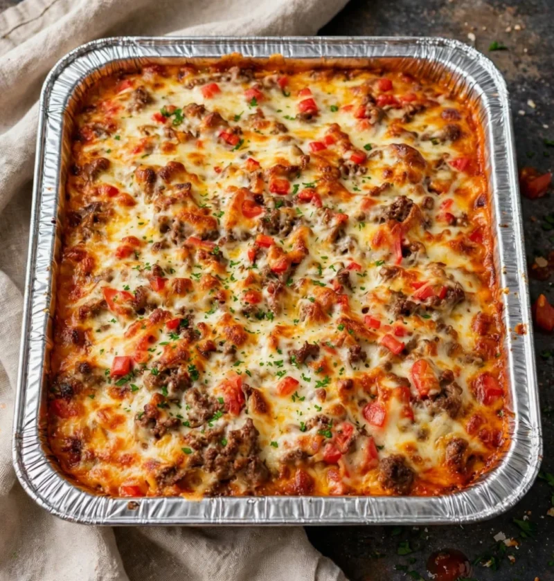 Cheesy Ground Beef and Tomato Baked Casserole
