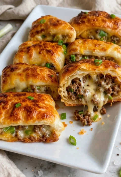 Cheesy Ground Beef Puff Pastry Pockets