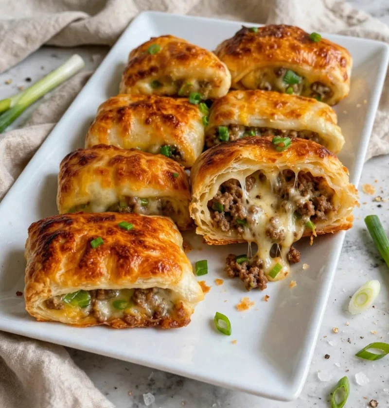 Cheesy Ground Beef Puff Pastry Pockets