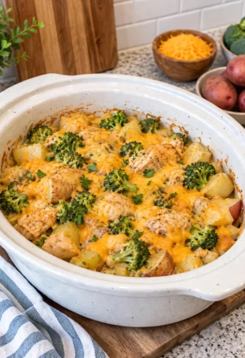 Crockpot Cheddar Broccoli Chicken and Potatoes Delight