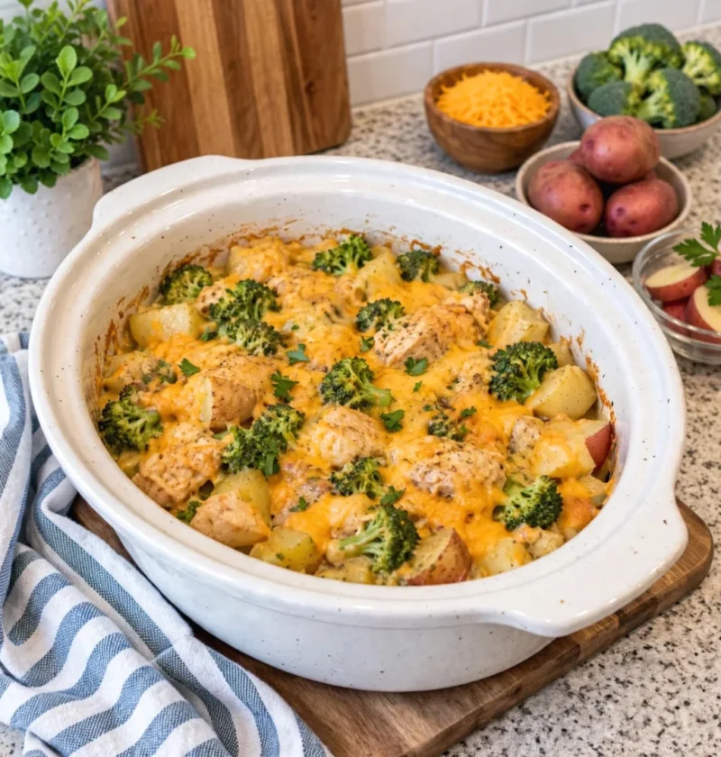 Crockpot Cheddar Broccoli Chicken and Potatoes Delight