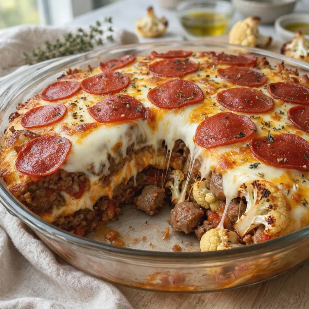Keto Pepperoni Pizza Casserole - Keto Pepperoni Pizza Casserole
