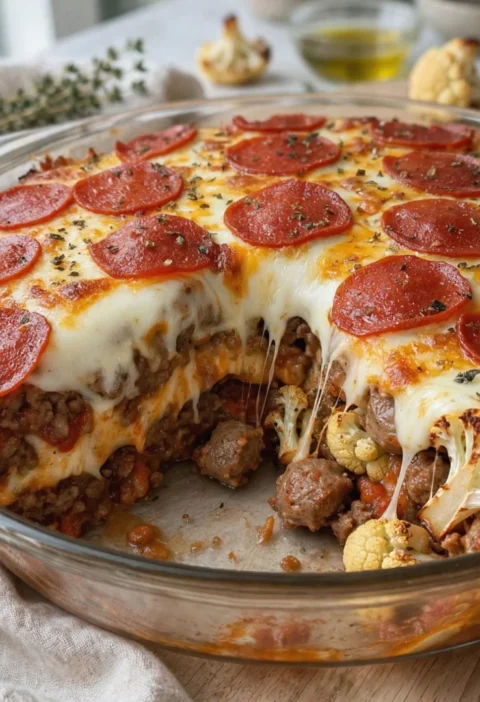 Keto Pepperoni Pizza Casserole