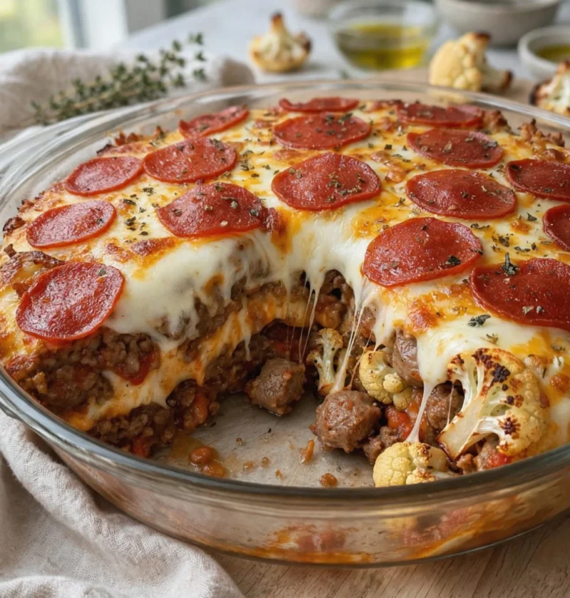 Keto Pepperoni Pizza Casserole