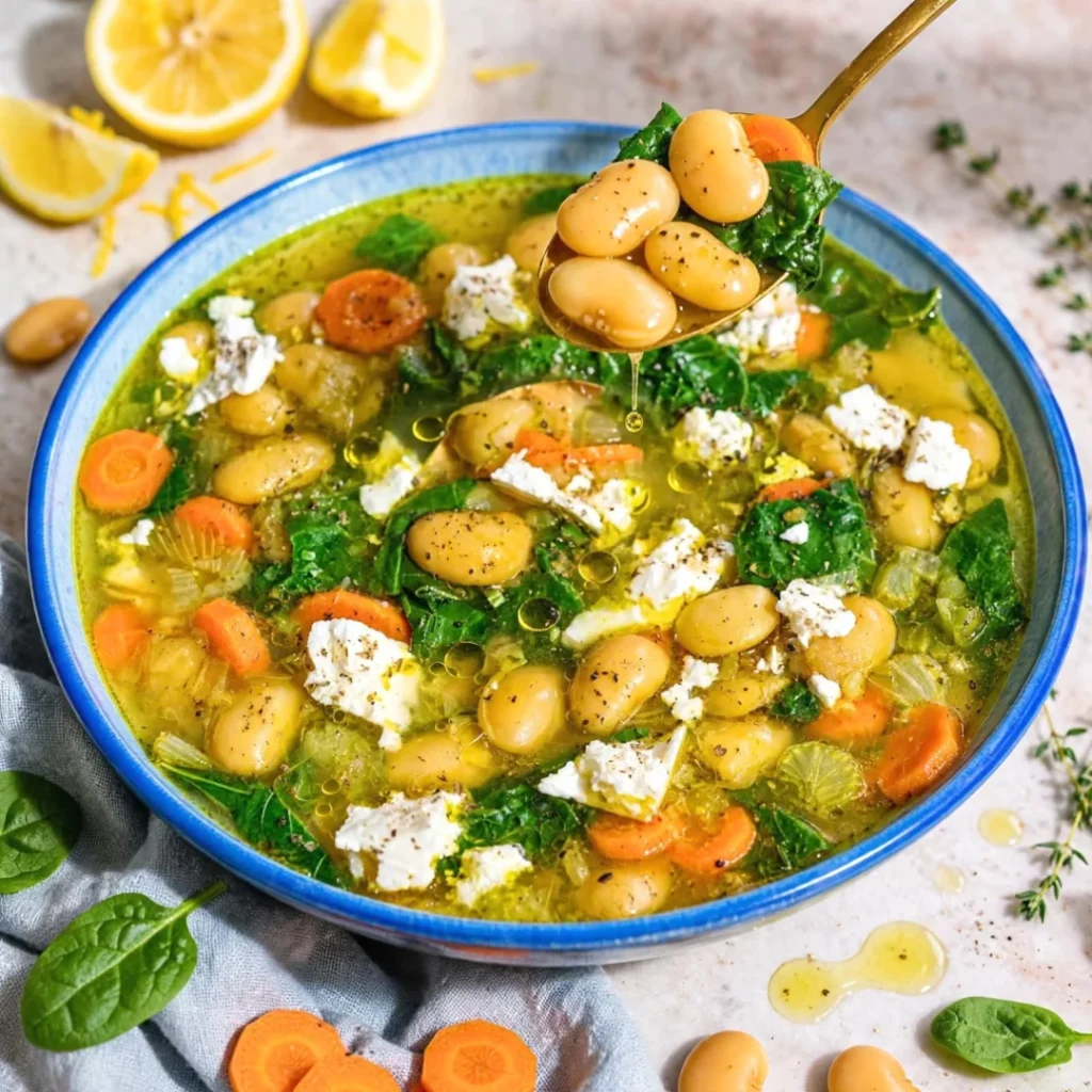 Lemon Butter Bean Soup (With Feta and Spinach) - Lemon Butter Bean Soup (With Feta and Spinach)