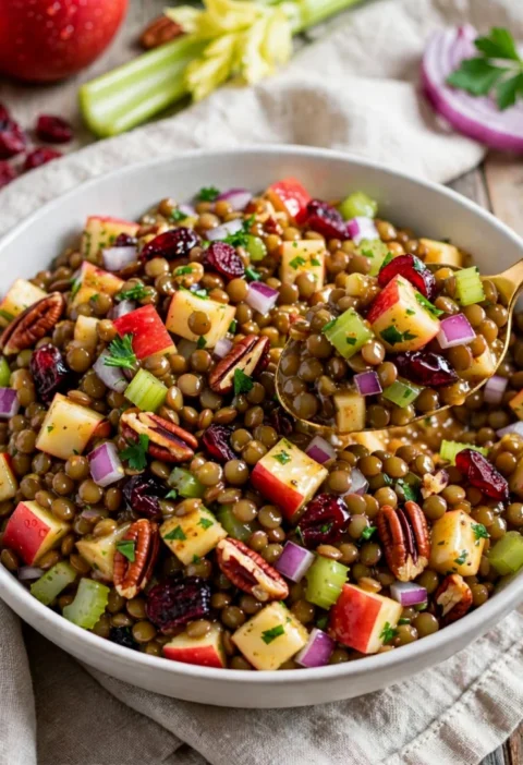 Lentil Apple Salad with Honey Mustard Dressing