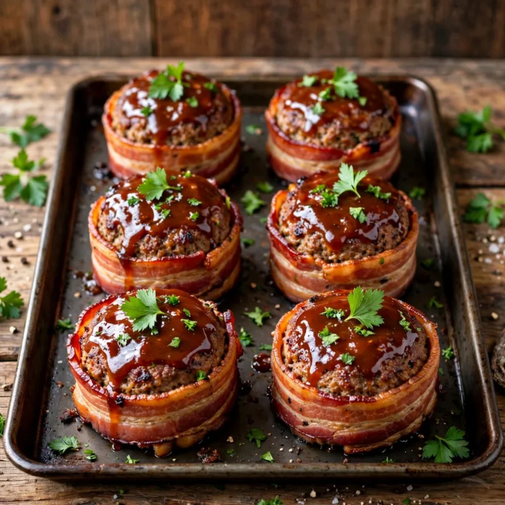 Smoky Bourbon BBQ Bacon-Wrapped Meatloaf Cupcakes