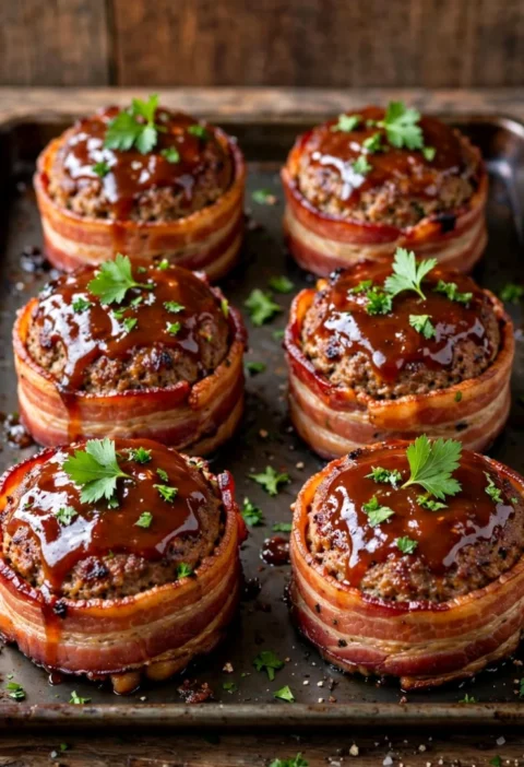Smoky Bourbon BBQ Bacon-Wrapped Meatloaf Cupcakes