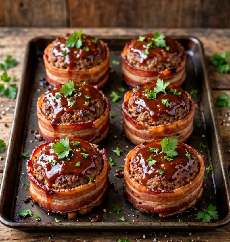 Smoky Bourbon BBQ Bacon-Wrapped Meatloaf Cupcakes