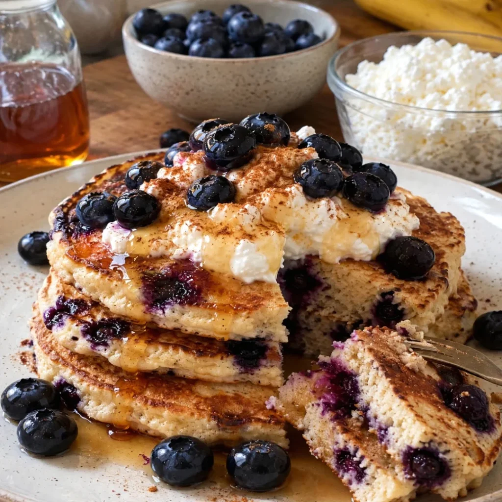 Blueberry Cottage Cheese Protein Pancakes for Breakfast Delight