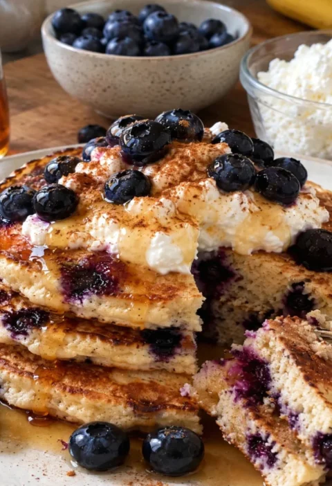 Blueberry Cottage Cheese Protein Pancakes