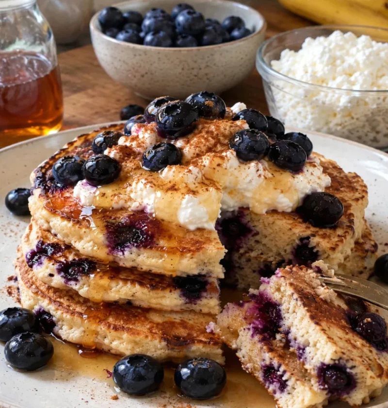 Blueberry Cottage Cheese Protein Pancakes