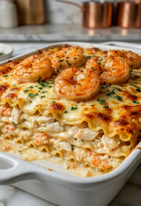 Cheesy seafood lasagna