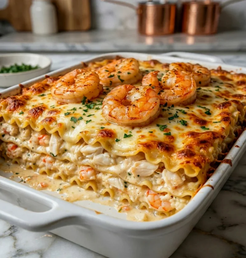 Cheesy seafood lasagna