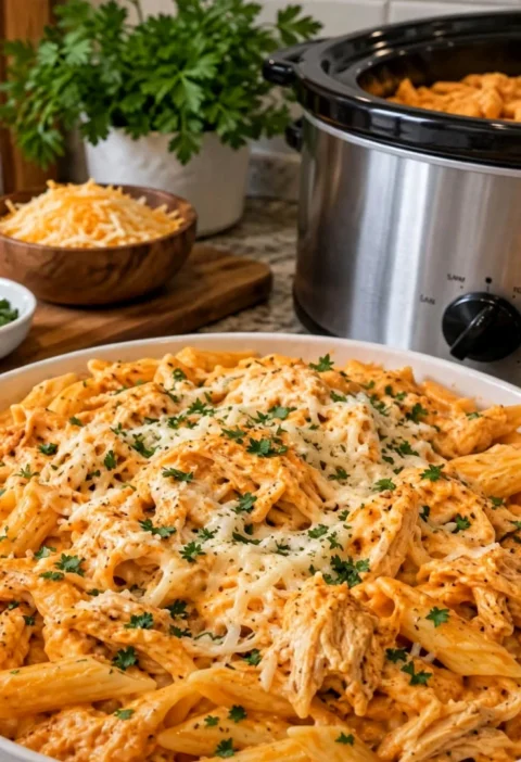 Crockpot Buffalo Chicken Pasta