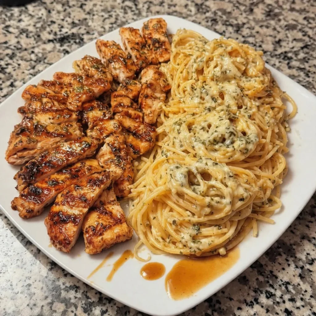 Garlic Butter Chicken Spaghetti in Mozzarella Three-Cheese Sauce: A Creamy Delight!