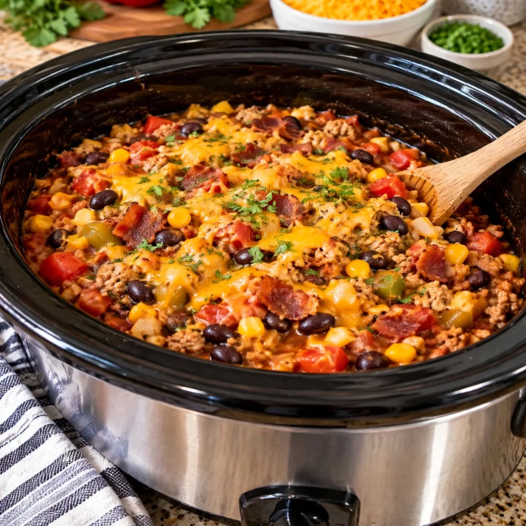 High Protein Crock Pot Cowboy Casserole