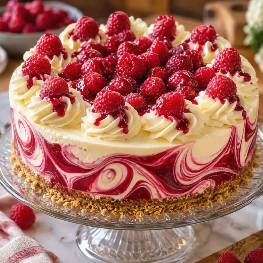 White Chocolate Raspberry Swirl Cheesecake