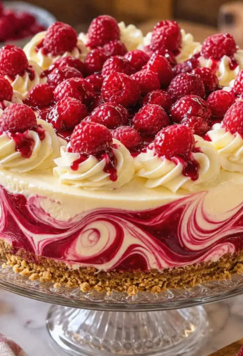 White Chocolate Raspberry Swirl Cheesecake