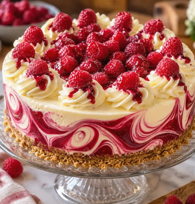White Chocolate Raspberry Swirl Cheesecake